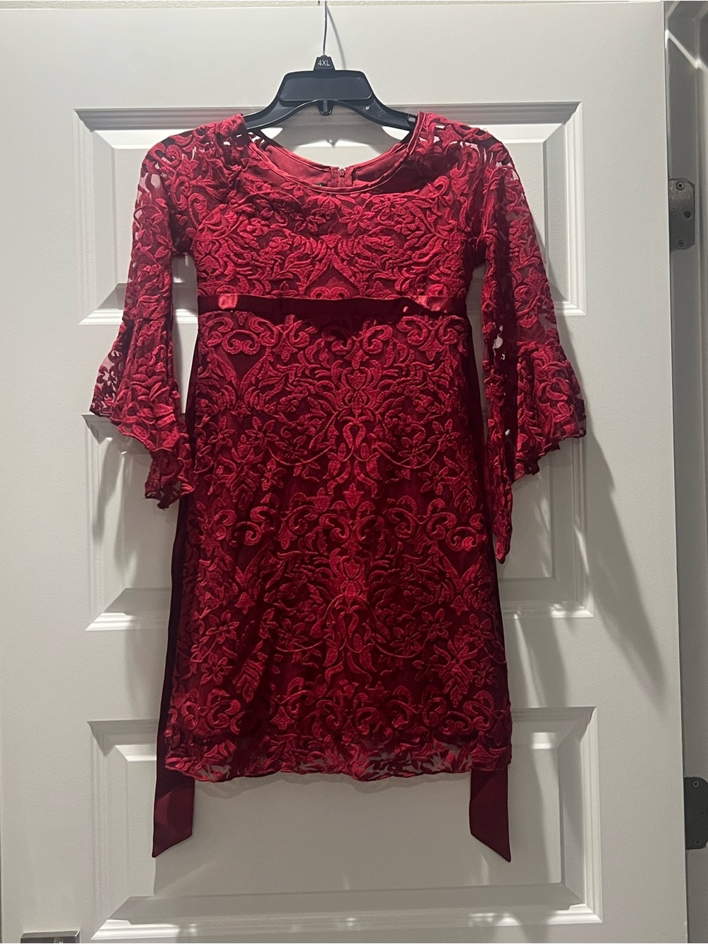 Biscotti Deep Red Satin and Lace Dress